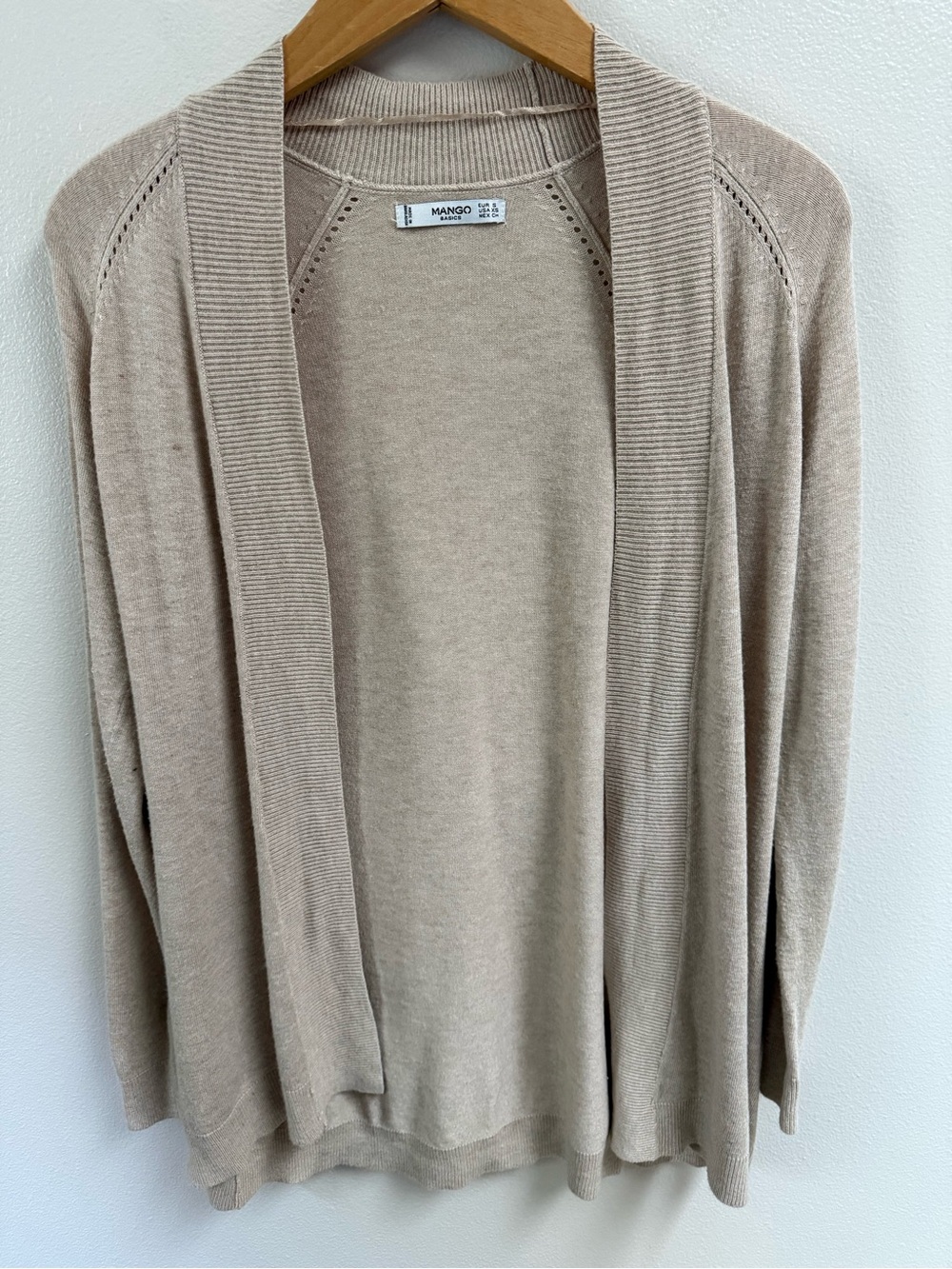 Mango Neutral Beige Open-Front Ribbed Cardigan